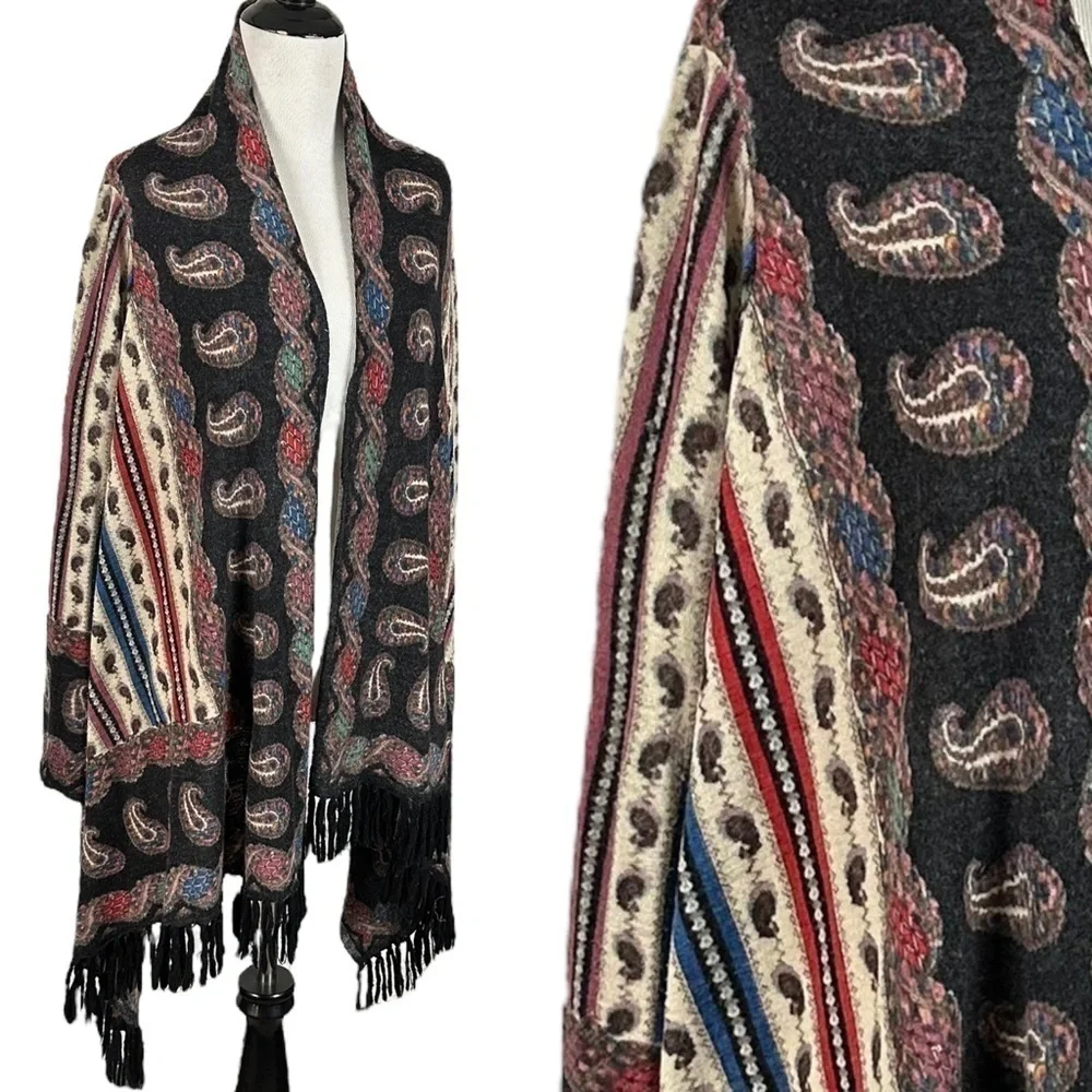 Anthropologie Guinevere Merino Wool Cardigan Sweater Bohemian Gypsy Fringe Small - Picture 9 of 16